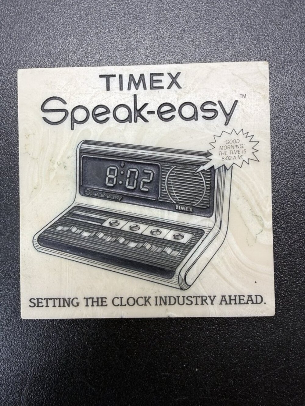 Vintage Timex Speak-Easy Talking Alarm Clock Coaster Advertisement Rare!